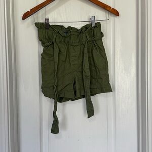 Olive Green Paperbag Waist Shorts